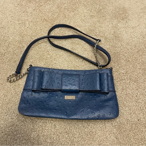 kate spade Handbags - Kate Spade Charm City Ostrich Bow Shoulder Bag Blue Party Event Womens